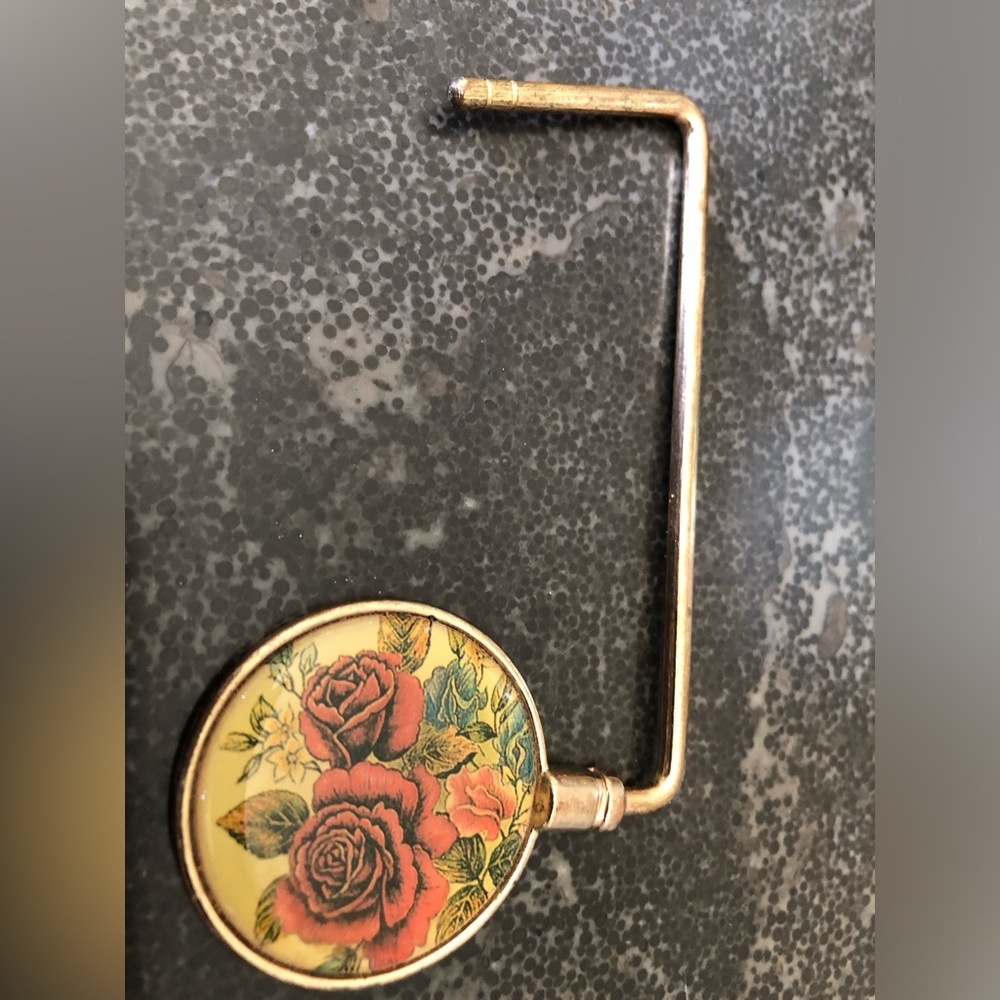Floral Rose Print Gold Handbag Hook
